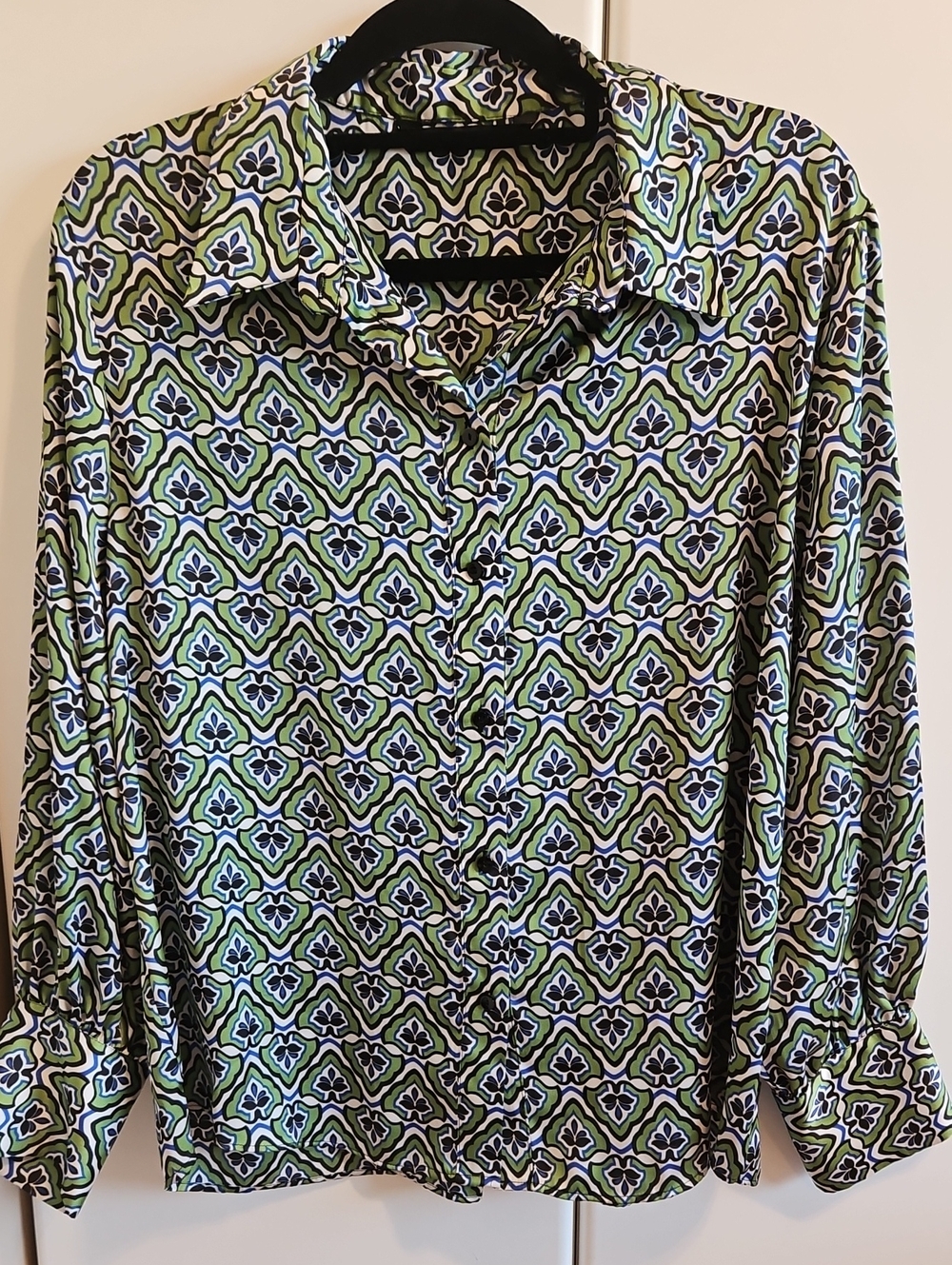 Zara  Long-Sleeve Shirt - Green/Black/Blue/White Pattern